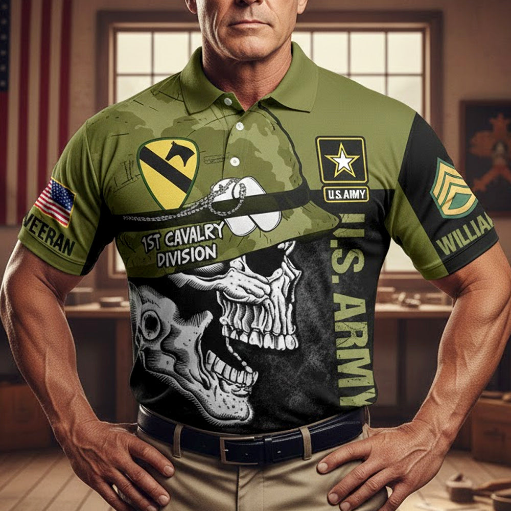 Custom US Military Division Unit All Over Print Shirt For Veteran Gift For Military Retirement Dad Grandpa H2511