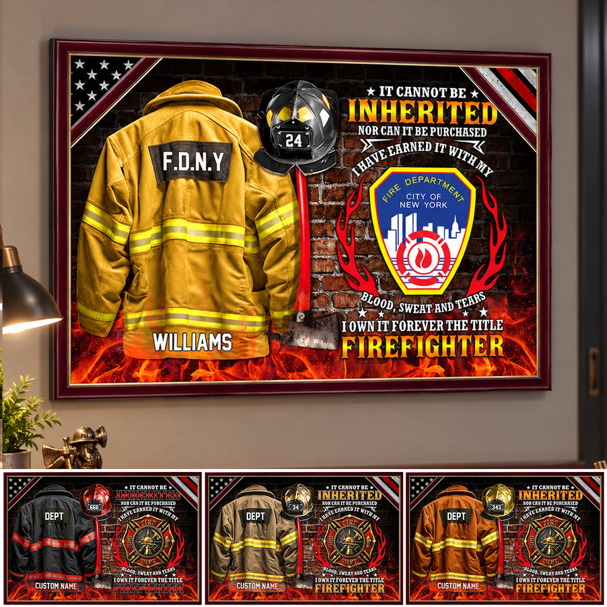 It Cannot Be Inherited Firefighter Armor Clothes And Helmet Custom Poster Canvas Gift For Firefighter H2511