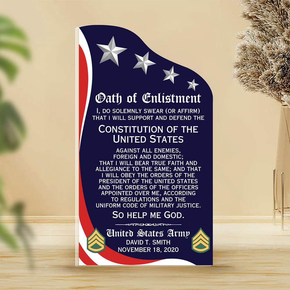 Personalized Oath of Enlistment Acrylic Block Plaque Veteran Custom All Military Branches Acrylic Plaque Military Gift For Veteran H2511 Trna