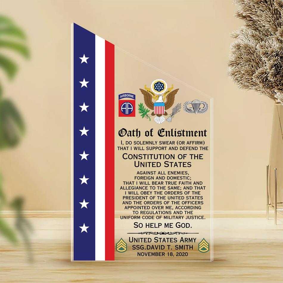 Custom Oath of Enlistment Acrylic Block Plaque Veteran Personalized All Military Branches Acrylic Plaque Military Gift For Veteran H2511 Trna