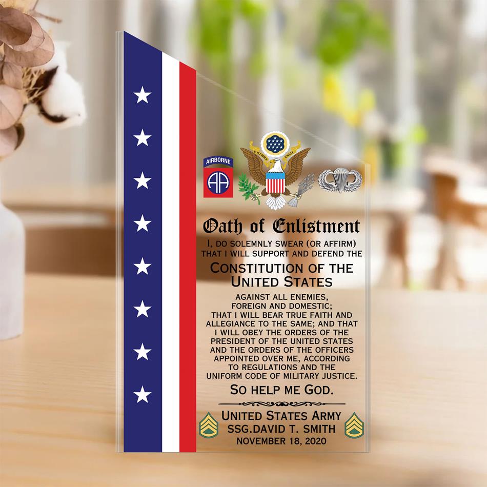 Custom Oath of Enlistment Acrylic Block Plaque Veteran Personalized All Military Branches Acrylic Plaque Military Gift For Veteran H2511 Trna