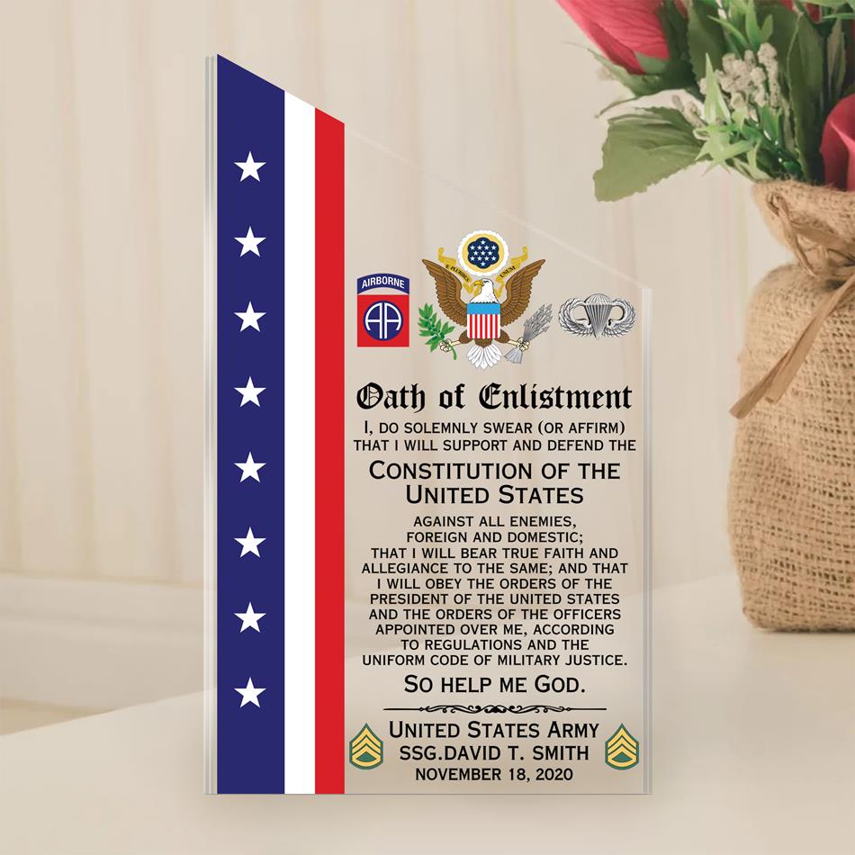 Custom Oath of Enlistment Acrylic Block Plaque Veteran Personalized All Military Branches Acrylic Plaque Military Gift For Veteran H2511 Trna
