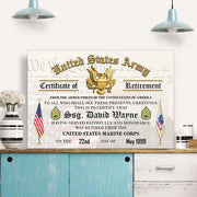 United States Army Retirement Certificate Custom For Veteran Soldier Veteran Dad Grandpa Gift H2511 Trna