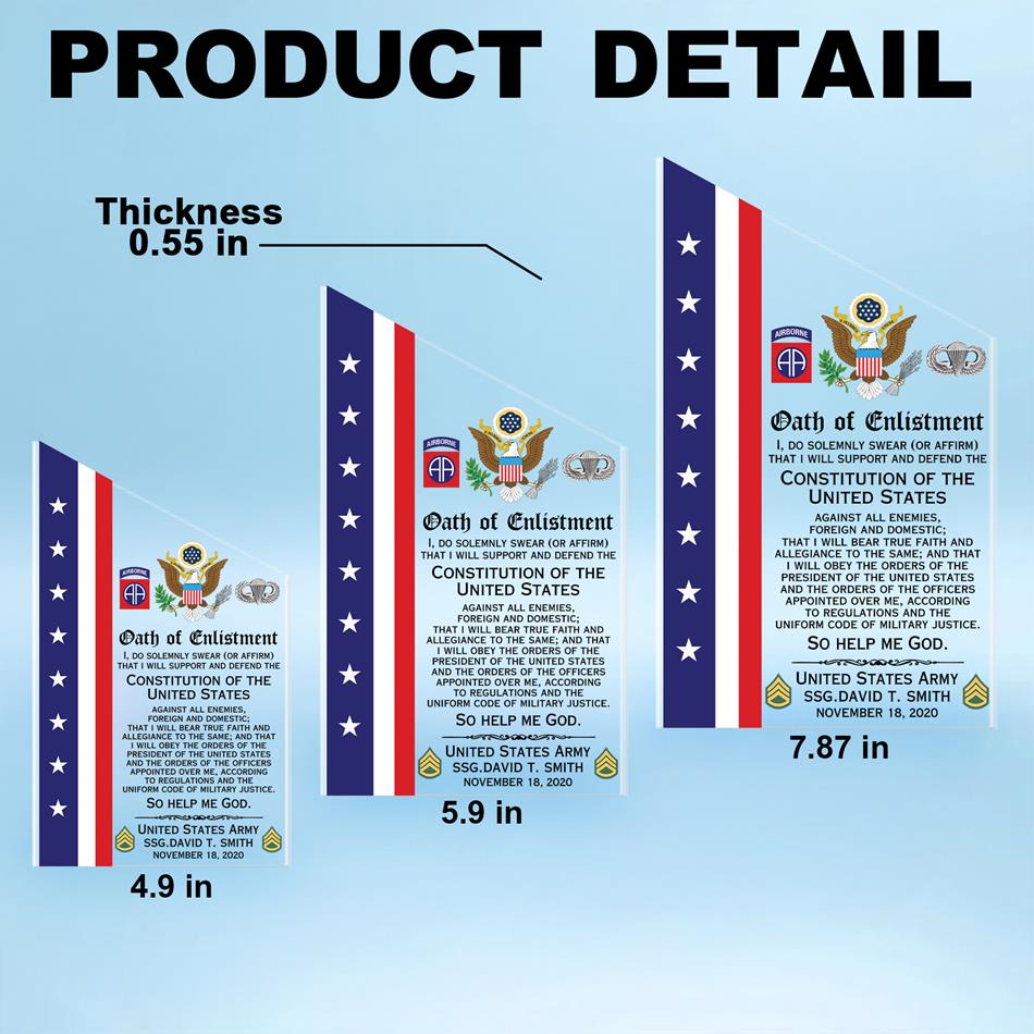 Custom Oath of Enlistment Acrylic Block Plaque Veteran Personalized All Military Branches Acrylic Plaque Military Gift For Veteran H2511 Trna