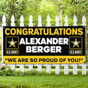 U.S. Army Graduation Banner Congratulations Soldier We Are So Proud Of You Custom Congrats Sign for Your Soldier's Big Day H2511