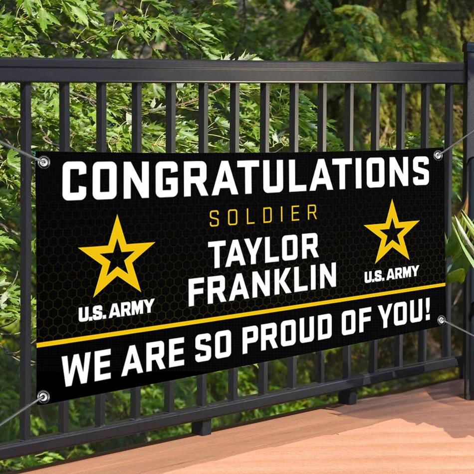 U.S. Military Graduation Banner Congratulations Soldier We Are So Proud Of You Custom Congrats Sign for Your Soldier's Big Day H2511