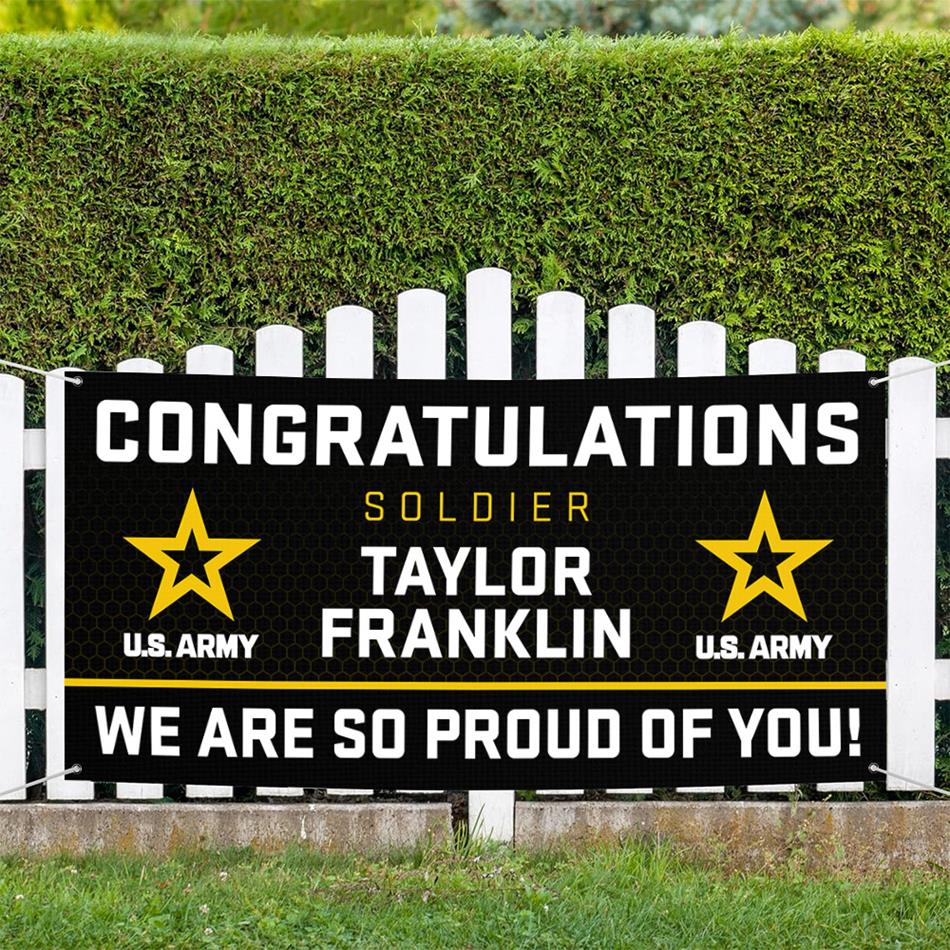 U.S. Military Graduation Banner Congratulations Soldier We Are So Proud Of You Custom Congrats Sign for Your Soldier's Big Day H2511