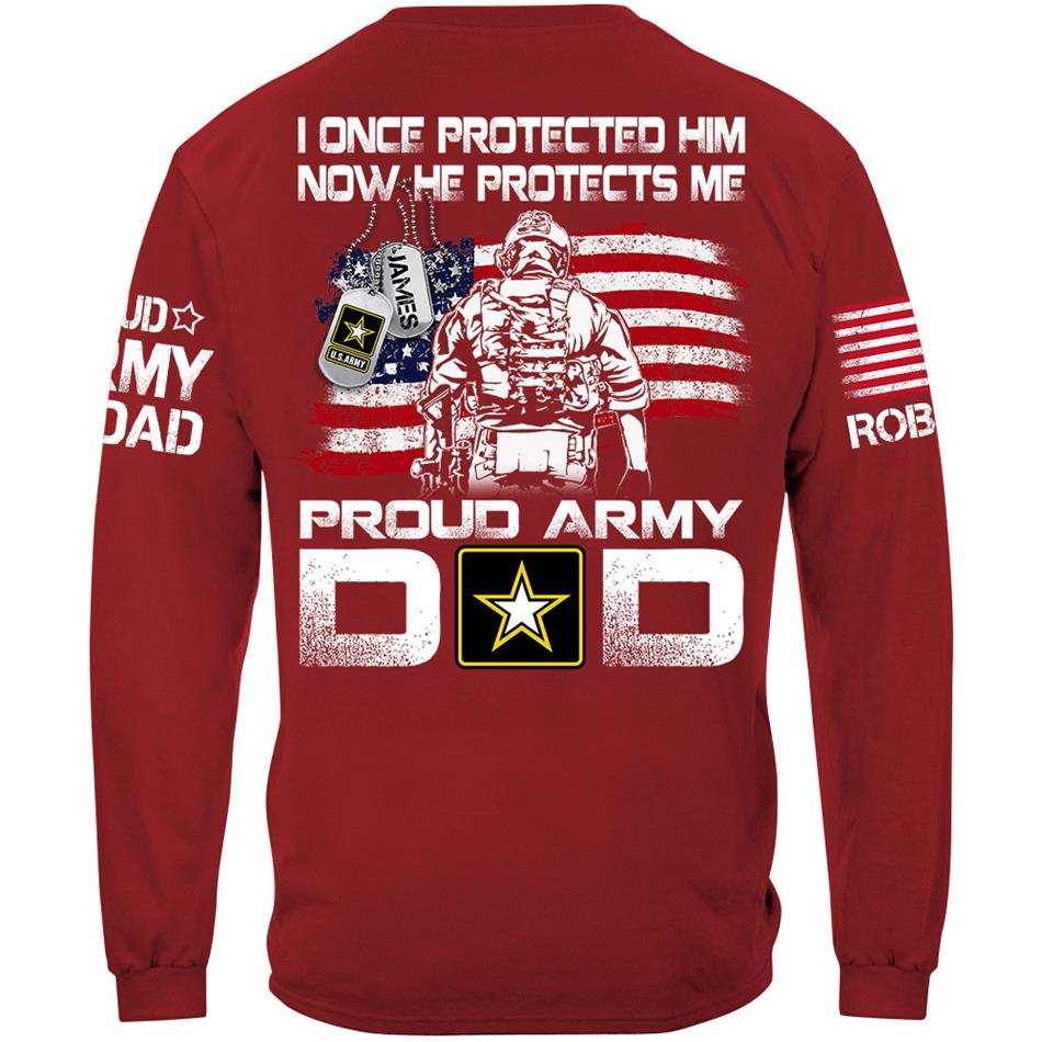 I Once Protected Him Now He Protects Me Proud Army Dad Custom Shirt For Military Mom Dad Grandma Grandpa H2511 Trna