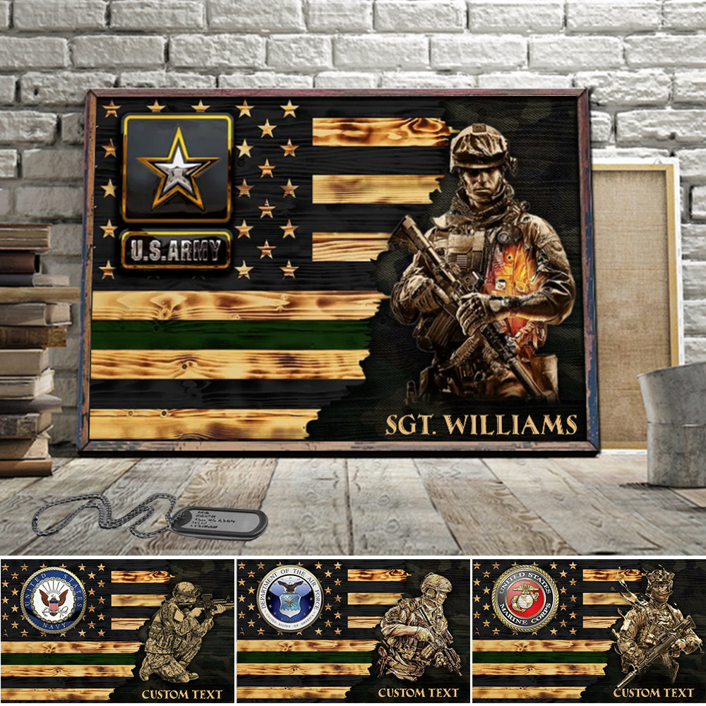 Personalized Branch & Name Half Thin Green Line Soldier Veteran Poster Canvas For Veterans H2511