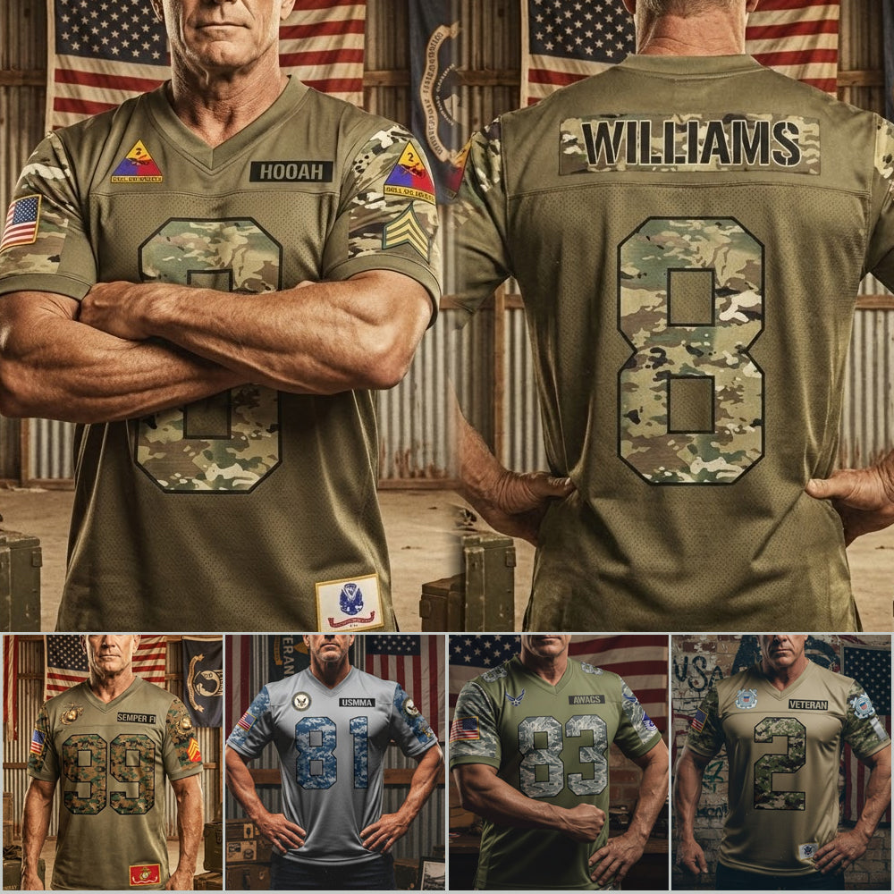Personalized Football Jersey Military Shirt Custom Camouflage Gift For Soldier Veteran H2511