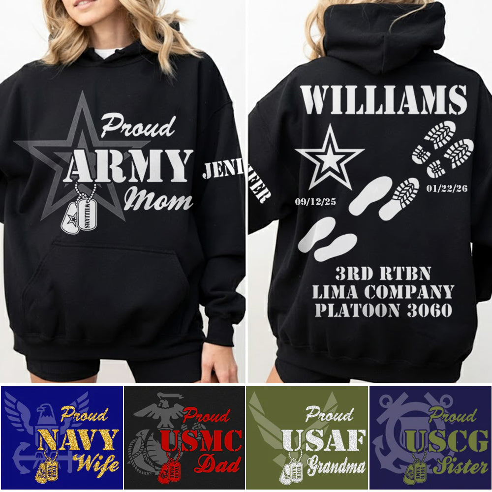 Proud Army Mom Dad Sister Family Members All Over Print Shirt Vr2 Custom Recruit Training Unit Designation Shirt For Proud Military Family Graduate Shirt H2511