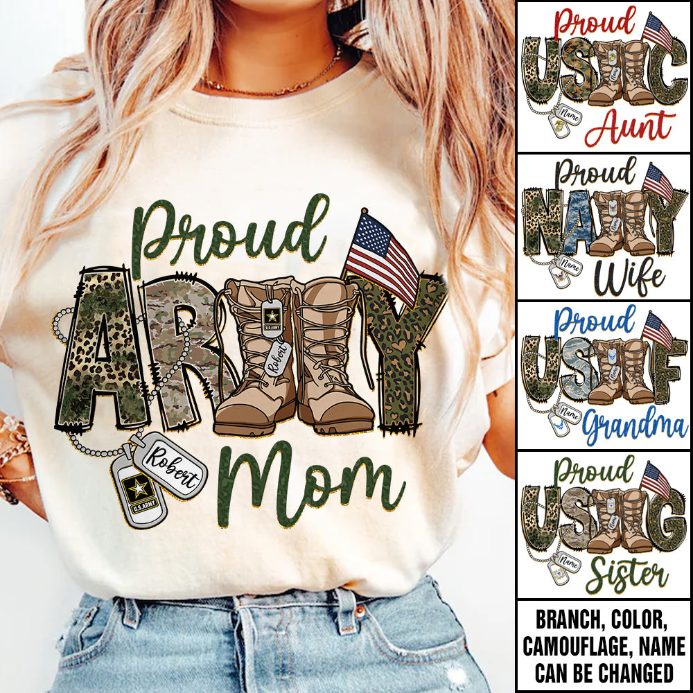 Proud Army Mom Sister Wife Grandma Military Combat Boots Custom Shirt For Military Family Member Military Training Graduation Day Shirt H2511 Trna