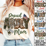 Proud Army Mom Sister Wife Grandma Military Combat Boots Custom Shirt For Military Family Member Military Training Graduation Day Shirt H2511