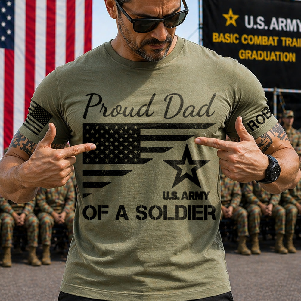 Proud Mom Of A Soldier Custom Shirt For US Military Family Mom Dad Grandma Sister Shirt Military Family Day Shirt H2511 Trna