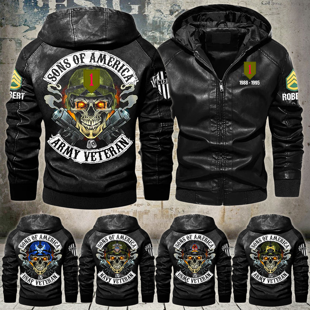 Skull Sons Of America US Army Veteran Custom Leather Jacket For Soldier Veteran H2511