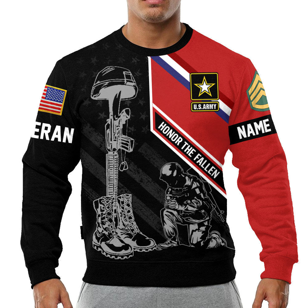 Honor The Fallen Custom Branch Rank Name All Over Print Shirt For Veteran Memorial Day Gift Veteran Day Gift H2511