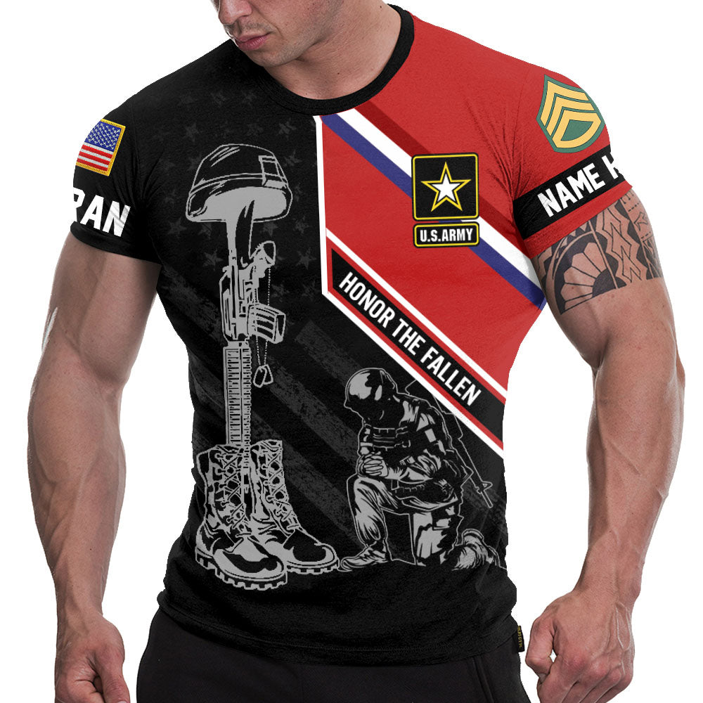 Honor The Fallen Custom Branch Rank Name All Over Print Shirt For Veteran Memorial Day Gift Veteran Day Gift H2511