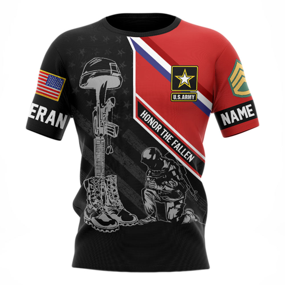 Honor The Fallen Custom Branch Rank Name All Over Print Shirt For Veteran Memorial Day Gift Veteran Day Gift H2511