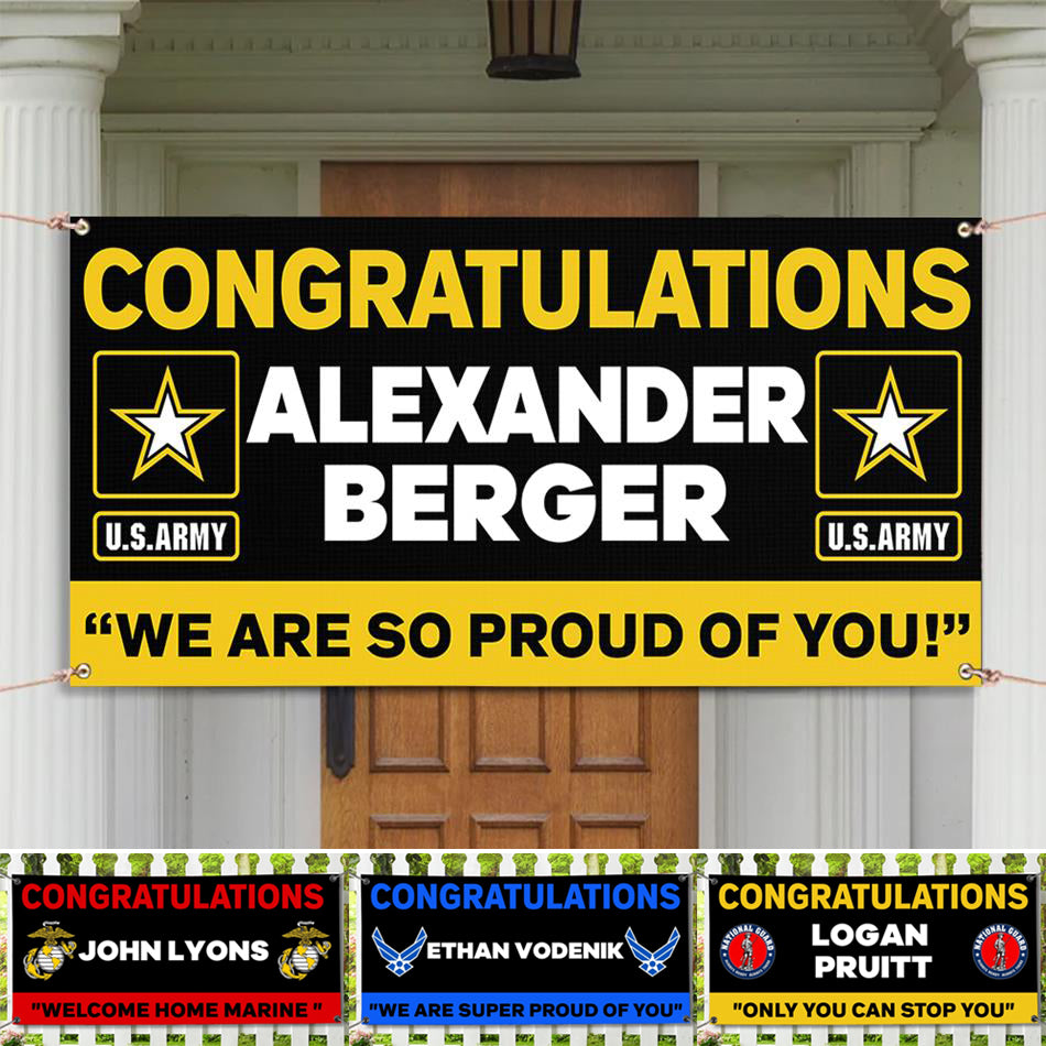 U.S. Army Graduation Banner Congratulations Soldier We Are So Proud Of You Custom Congrats Sign for Your Soldier's Big Day H2511