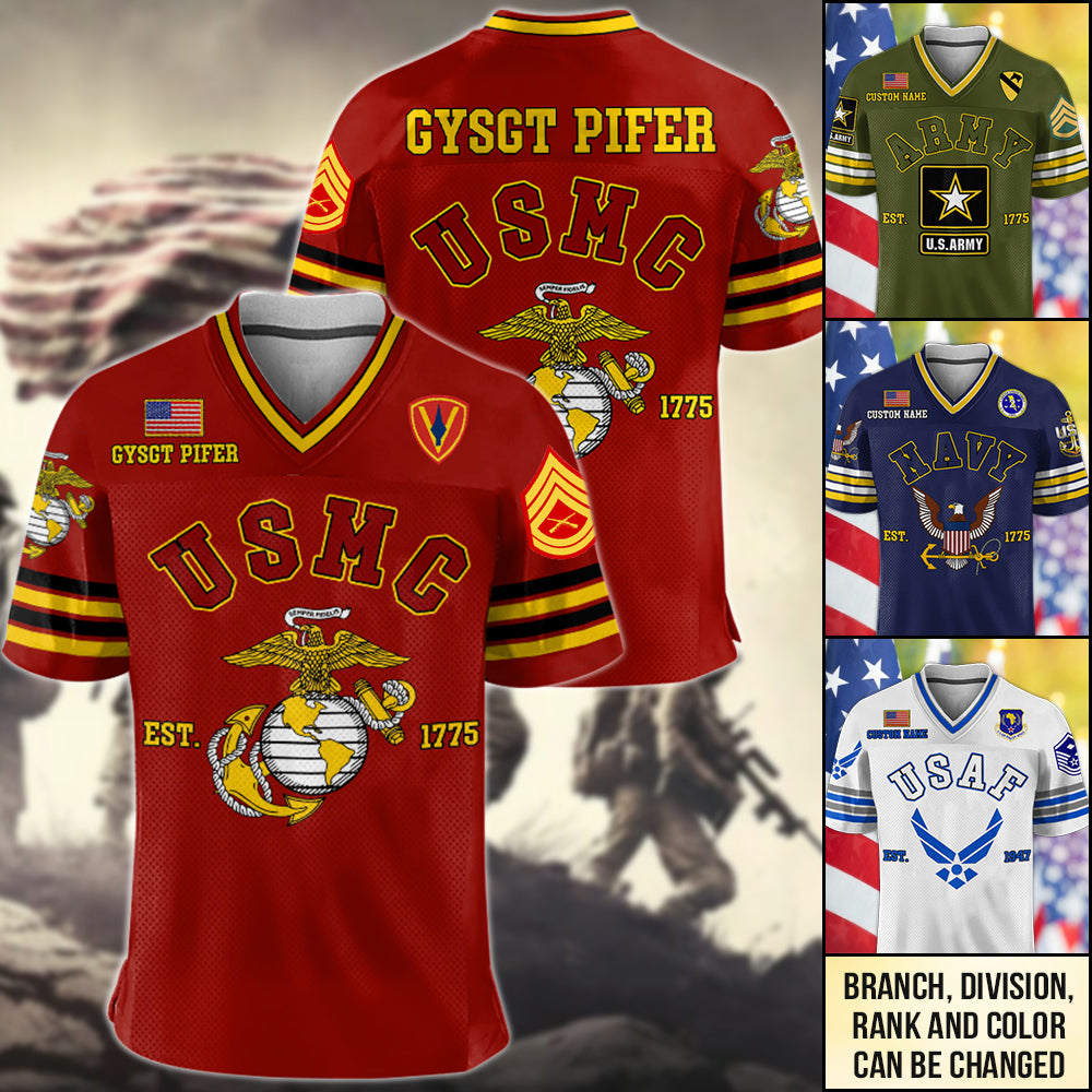 US Military Football Jersey Custom All Branches Rank Division Name For Military Retirement Veteran Dad Grandpa H2511