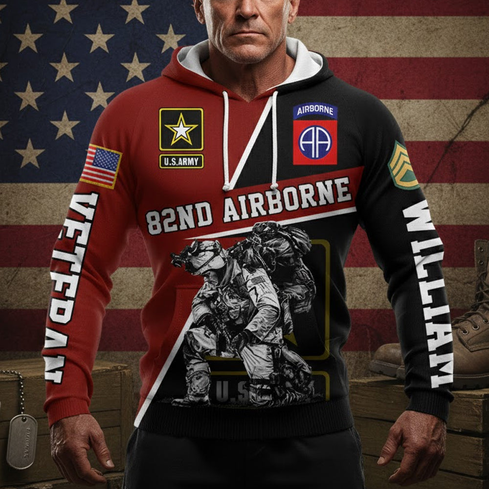 Us Military Hoodie, Custom Name Rank Us Army Military Veteran All Over Print Shirt Gift For Veteran Dad Grandpa H2511 Do99