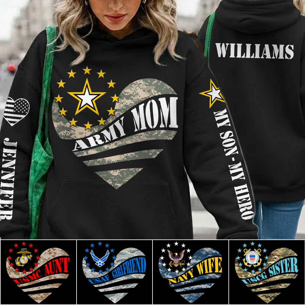 Proud Army Mom Camouflage Heart Custom All Over Print Shirt Hoodie For Proud Military Mom Grandma Aunt Shirt H2511 Trna