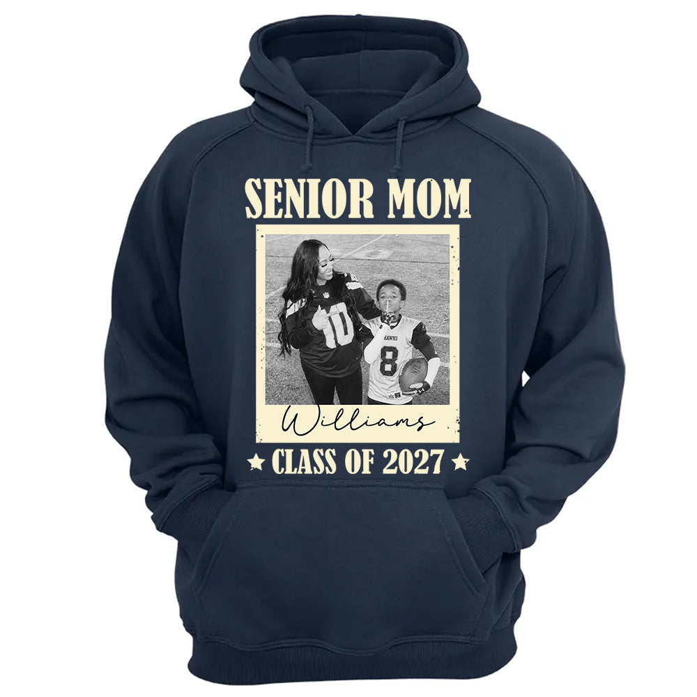 Senior Football Mom - Personalized Shirt For Football Mom Grandma Custom Football Player Photo NA04 T24