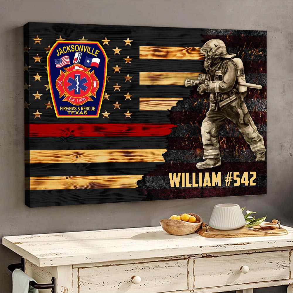 Personalized Poster Canvas For Firefighter Custom Logo Name Number Poster Canvas For Firefighter Half Thin Red Line Fireman H2511