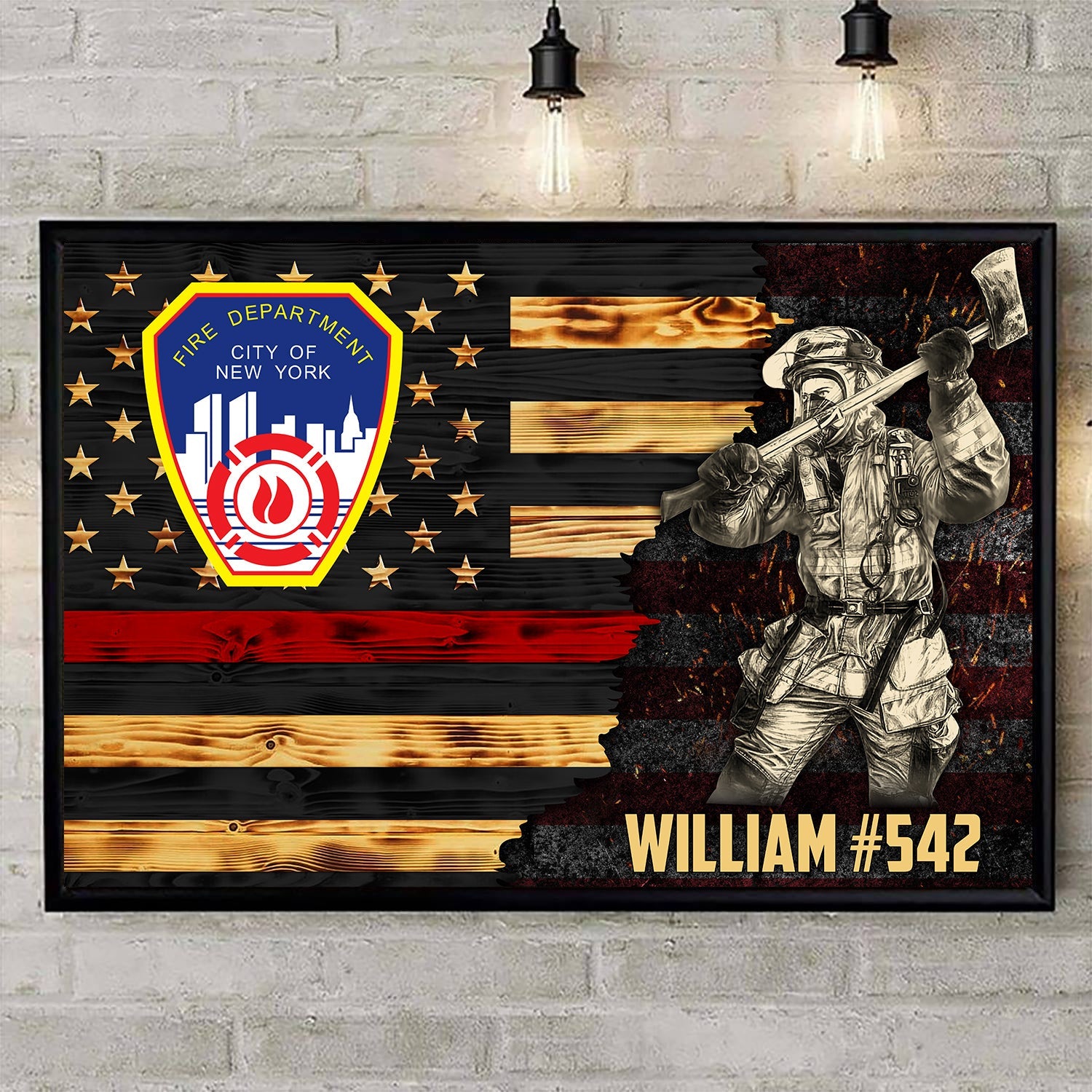 Personalized Poster Canvas For Firefighter Custom Logo Name Number Poster Canvas For Firefighter Half Thin Red Line Fireman H2511