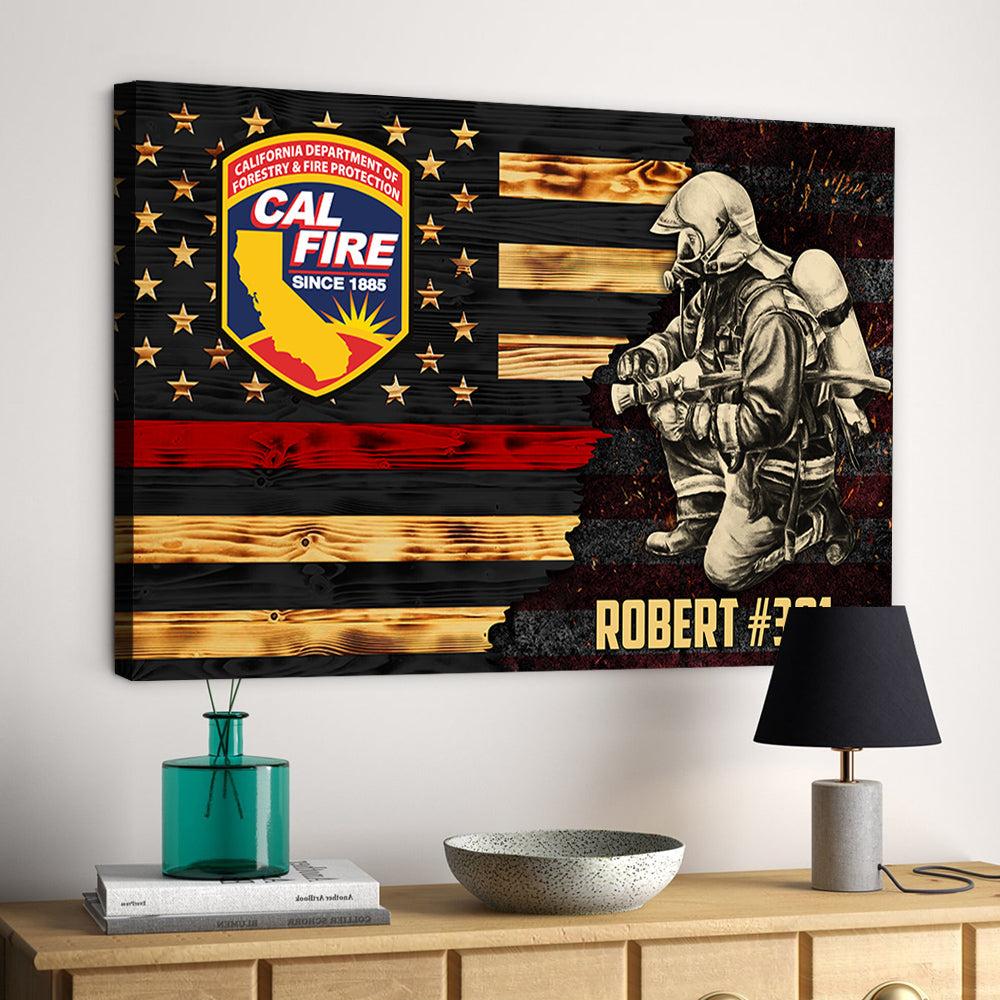 Personalized Poster Canvas For Firefighter Custom Logo Name Number Poster Canvas For Firefighter Half Thin Red Line Fireman H2511