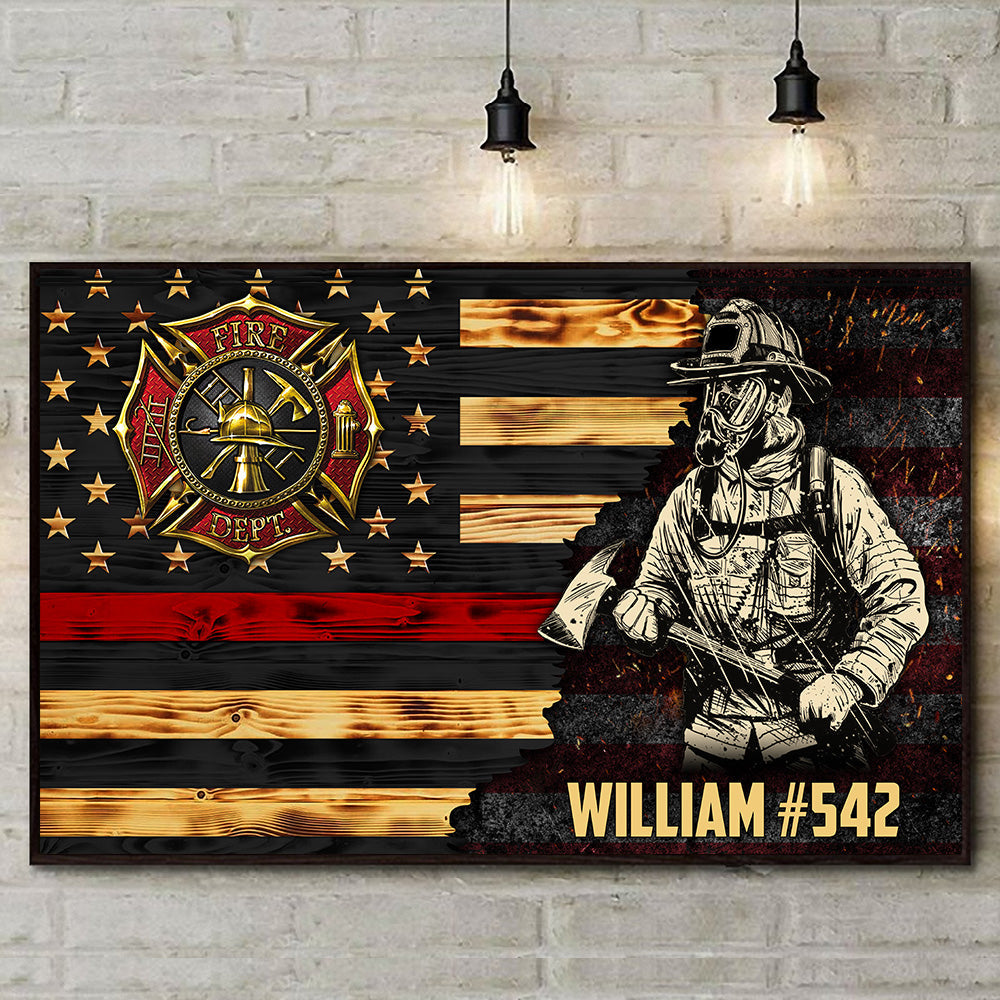 Personalized Poster Canvas For Firefighter Custom Logo Name Number Poster Canvas For Firefighter Half Thin Red Line Fireman H2511