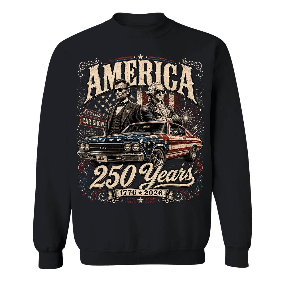 250 Years America Anniversary Classic Car Shirt, George Washington & Lincoln Playing Guitar, Funny 4th of July Tee For Car Lovers Hv01