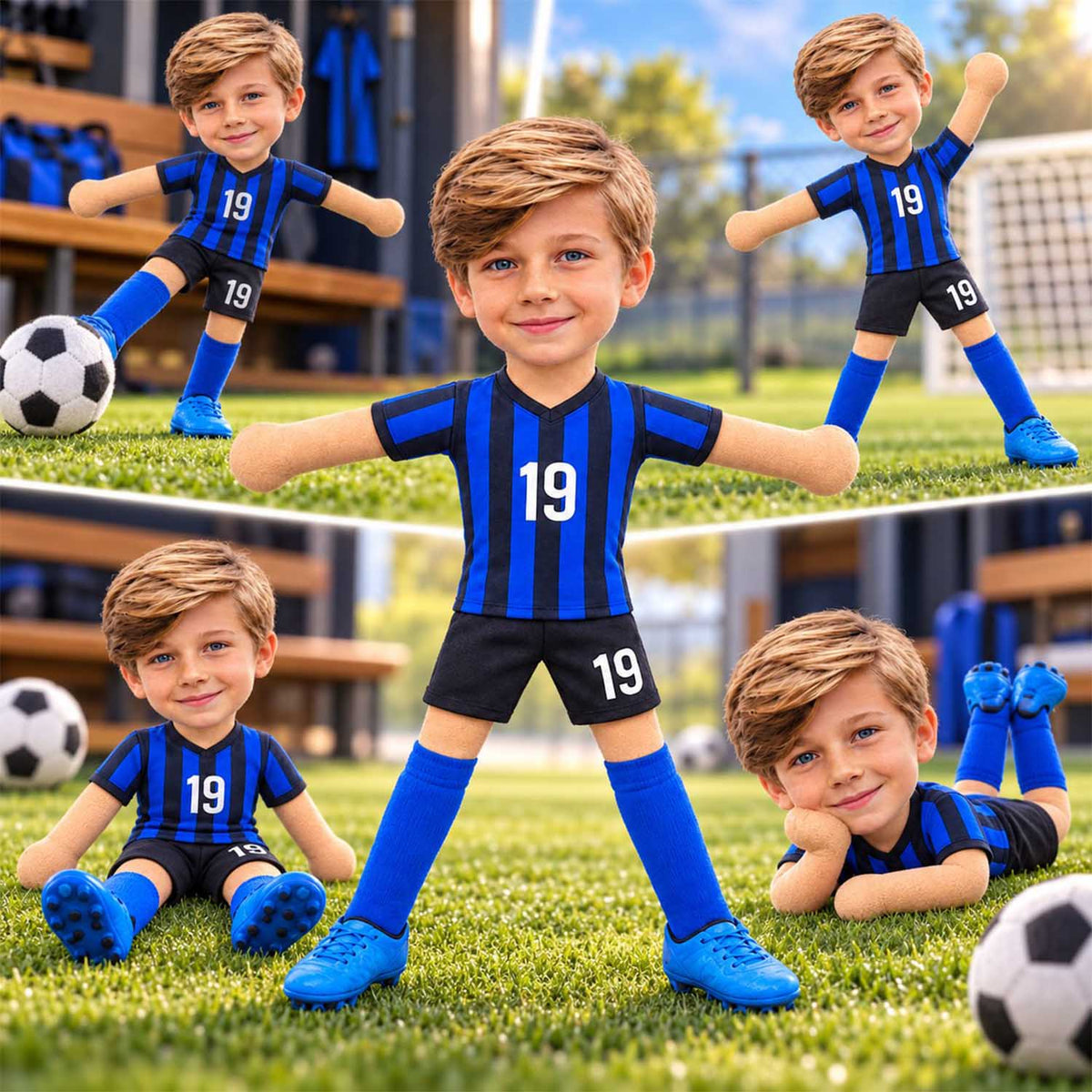 Personalized Soccer Squishy Toy Poseable Plush Doll, Funny Gift For Sport Lovers NA04 Pt99 NT01