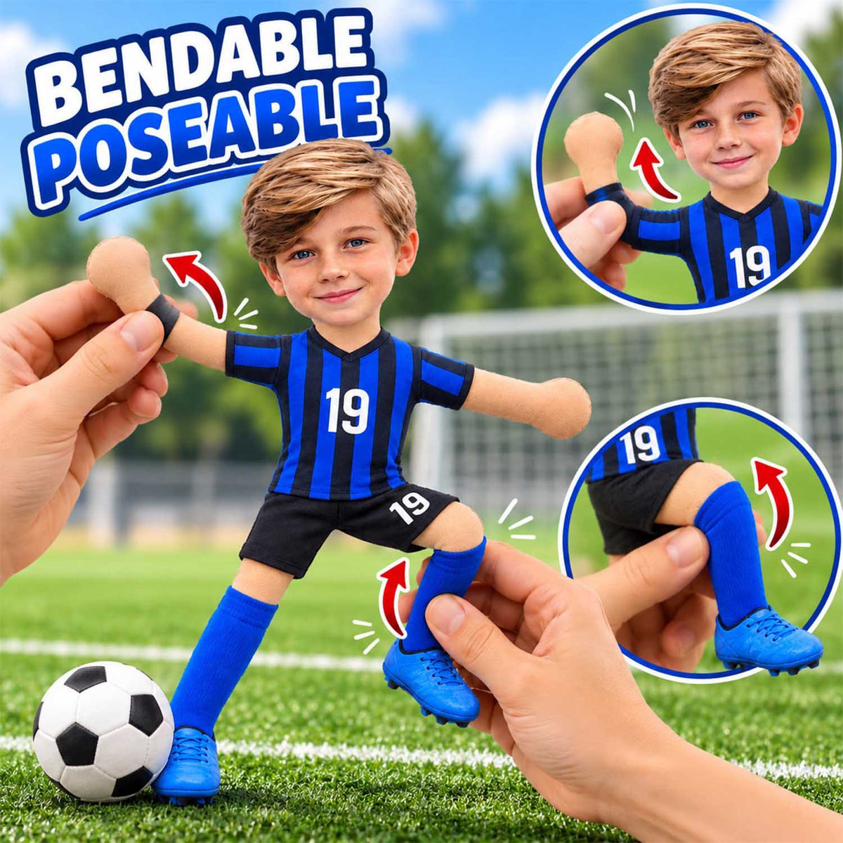 Personalized Soccer Squishy Toy Poseable Plush Doll, Funny Gift For Sport Lovers NA04 Pt99 NT01