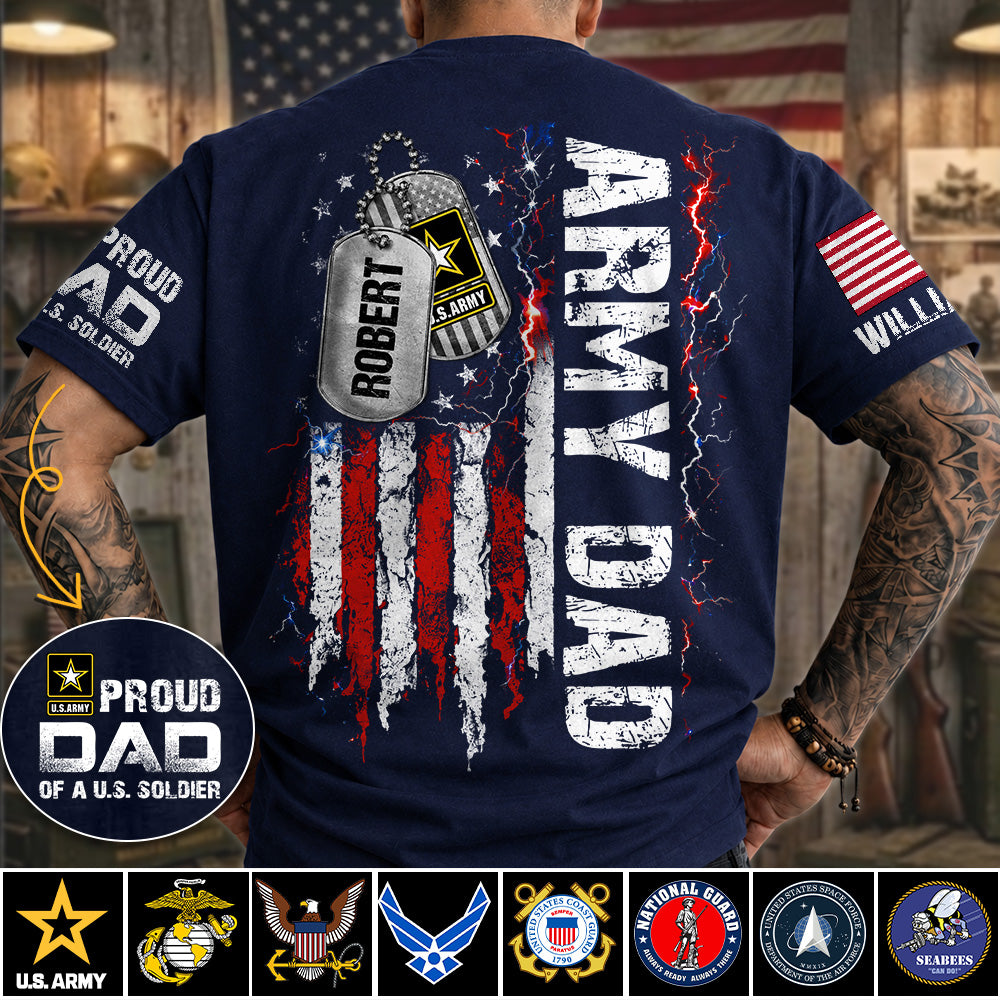 Proud Army Dad Distressed Flag Dogtags Custom Shirt For Army Military Family Graduate Day H2511 Trna
