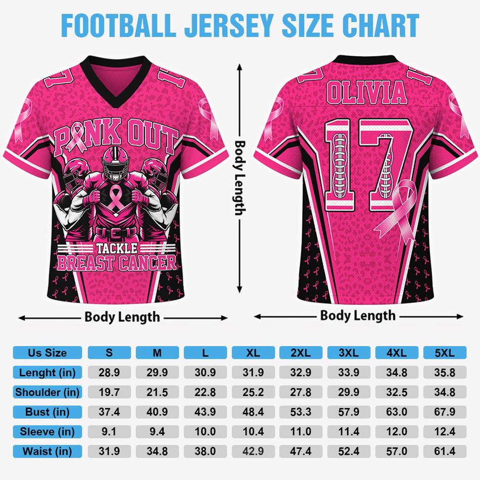 Custom Pink Out Tackle Breast Cancer Football Jersey Personalized Name & Number Shirt H2511 Trna