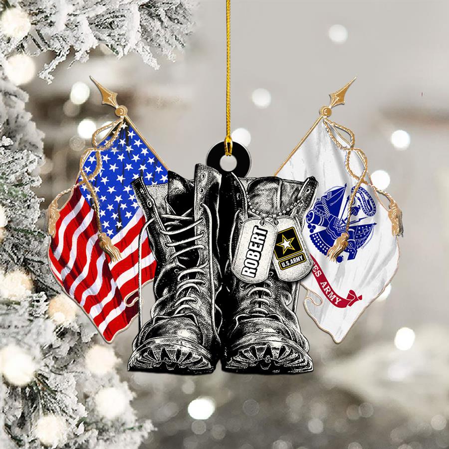 Personalized Christmas Ornament With Name & Military Branch Flag Combat Boots Xmas Gift For Military Family Member H2511 Trna