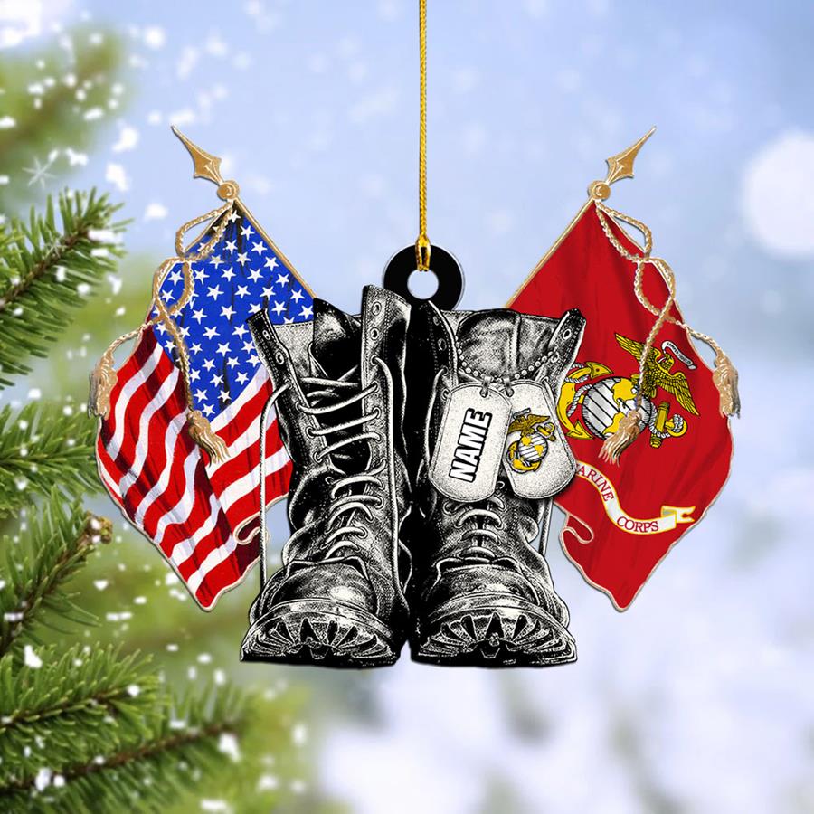 Personalized Christmas Ornament With Name & Military Branch Flag Combat Boots Xmas Gift For Military Family Member H2511 Trna