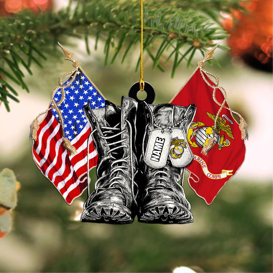 Personalized Christmas Ornament With Name & Military Branch Flag Combat Boots Xmas Gift For Military Family Member H2511 Trna