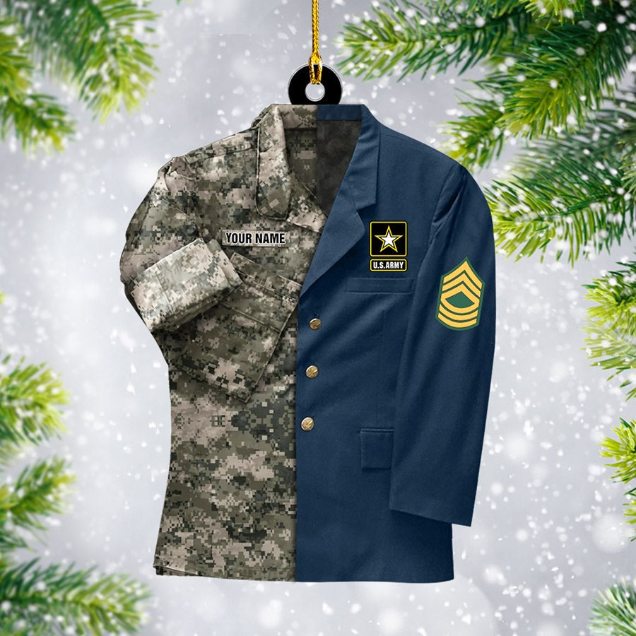 US Military Camouflage and Dress Blues Uniform Personalized Acrylic Christmas Ornament Gift for Dad Grandpa H2511 Trna