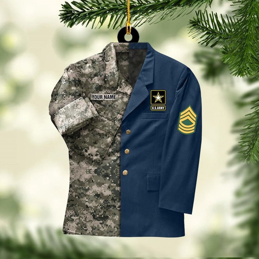 US Military Camouflage and Dress Blues Uniform Personalized Acrylic Christmas Ornament Gift for Dad Grandpa H2511 Trna