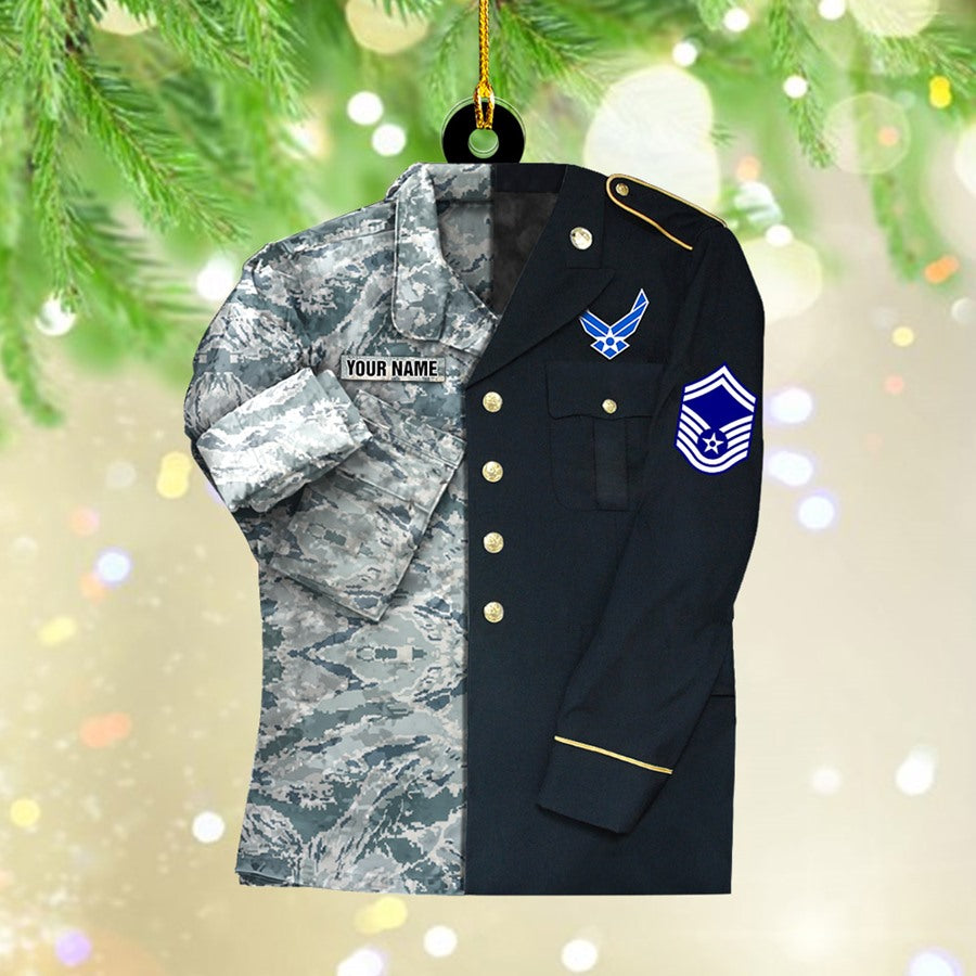 US Military Camouflage and Dress Blues Uniform Personalized Acrylic Christmas Ornament Gift for Dad Grandpa H2511 Trna