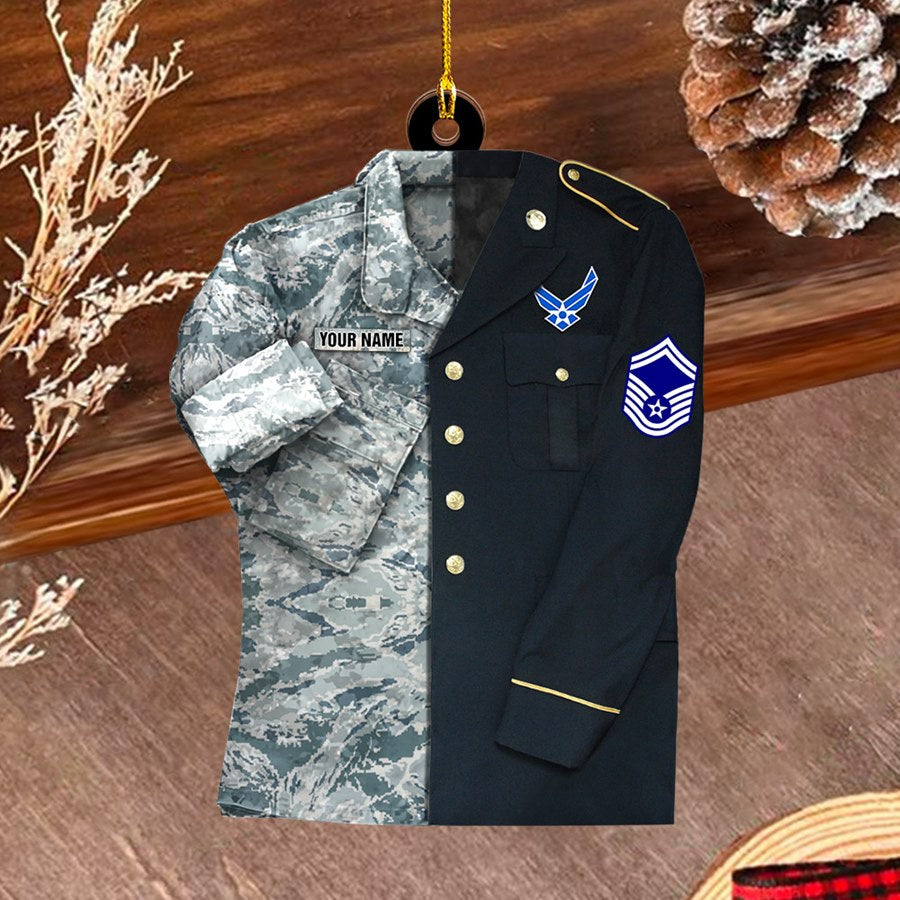 US Military Camouflage and Dress Blues Uniform Personalized Acrylic Christmas Ornament Gift for Dad Grandpa H2511 Trna