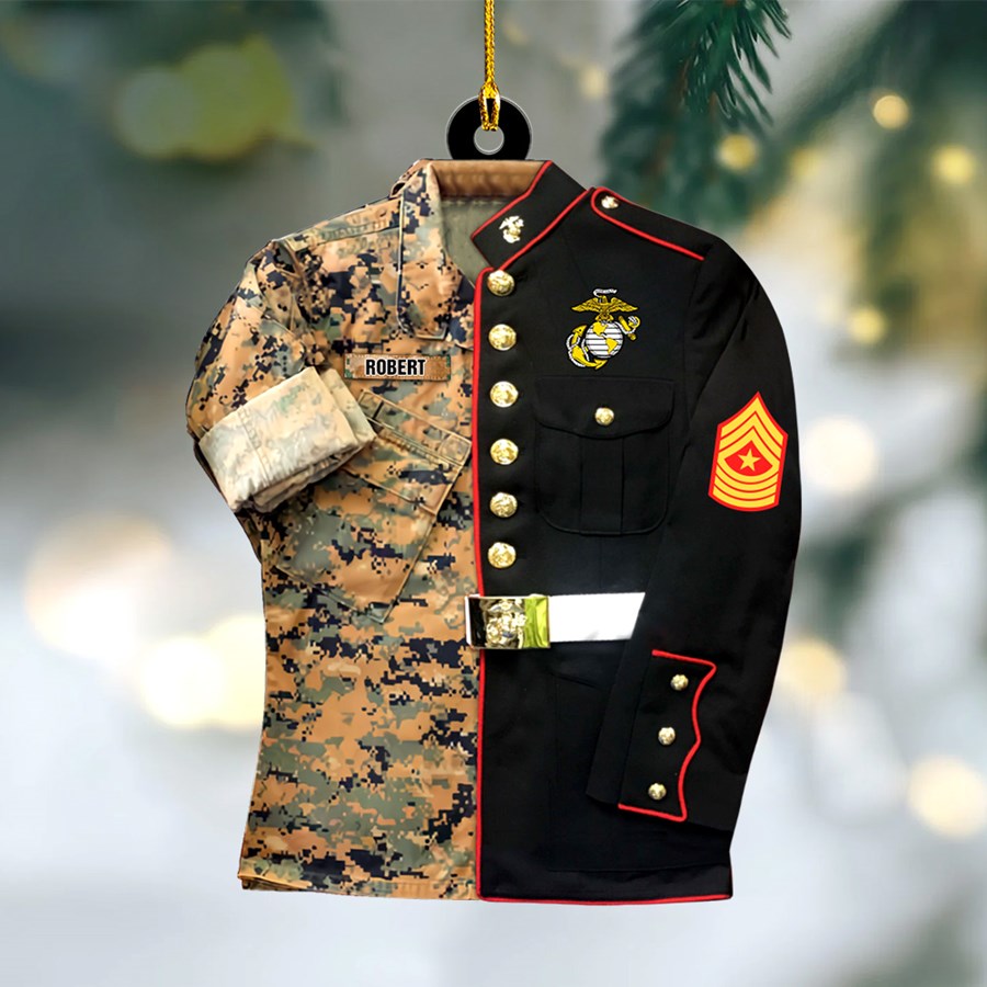 US Military Camouflage and Dress Blues Uniform Personalized Acrylic Christmas Ornament Gift for Dad Grandpa H2511 Trna