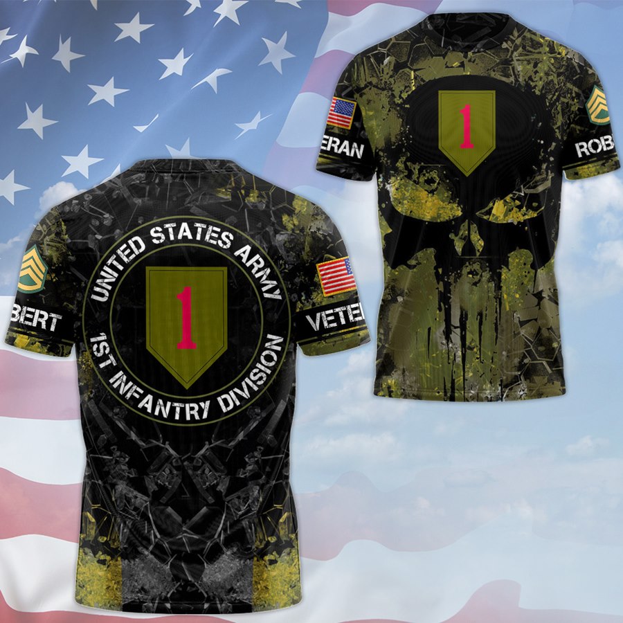 Custom Pns Skull 3D All Over Prints T-Shirt, Personalized Name And Military Division Logo Gift For Veteran H2511 Trna