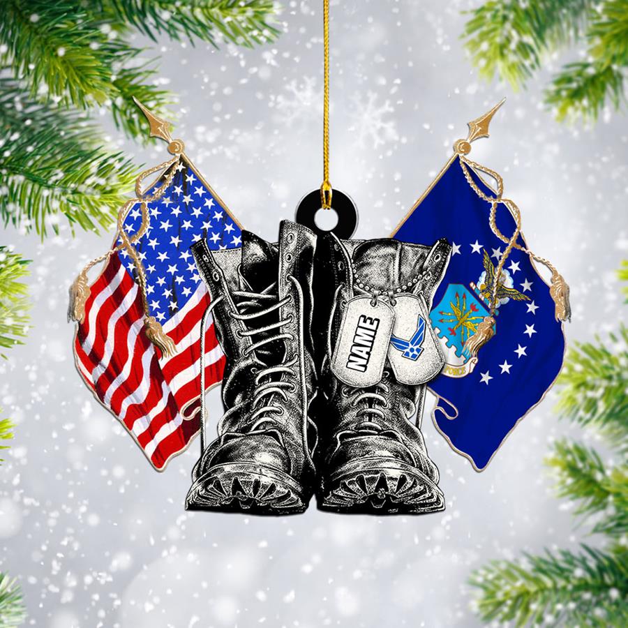 Personalized Christmas Ornament With Name & Military Branch Flag Combat Boots Xmas Gift For Military Family Member H2511 Trna