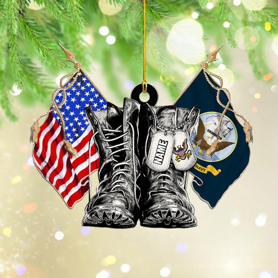 Personalized Christmas Ornament With Name & Military Branch Flag Combat Boots Xmas Gift For Military Family Member H2511 Trna
