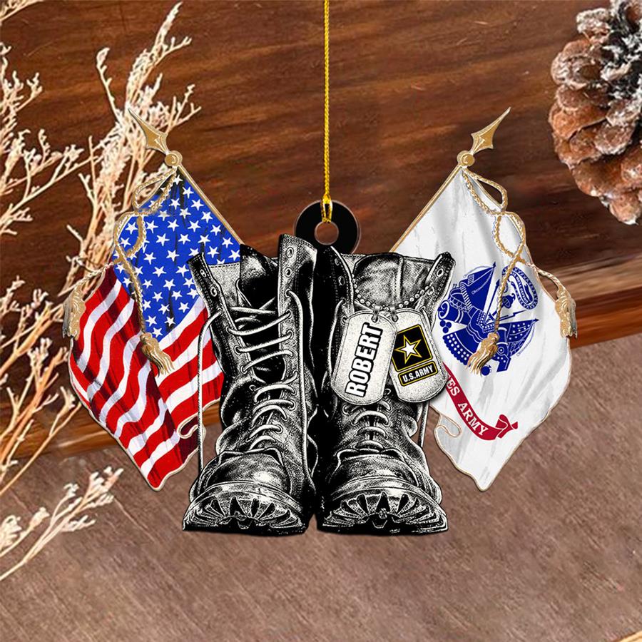 Personalized Christmas Ornament With Name & Military Branch Flag Combat Boots Xmas Gift For Military Family Member H2511 Trna