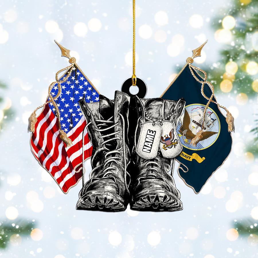 Personalized Christmas Ornament With Name & Military Branch Flag Combat Boots Xmas Gift For Military Family Member H2511 Trna