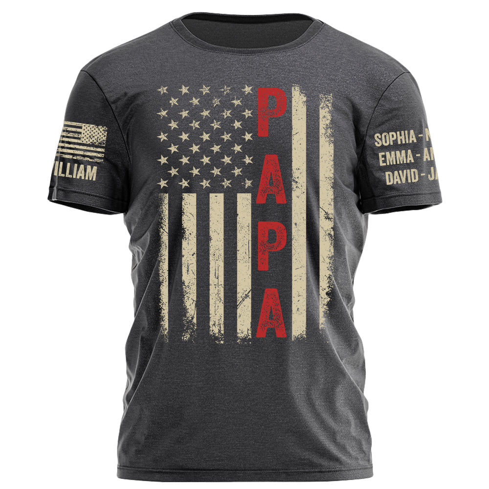 Vintage American Flag US Papa Father's Day Personalized Shirt For Dad Grandpa H2511